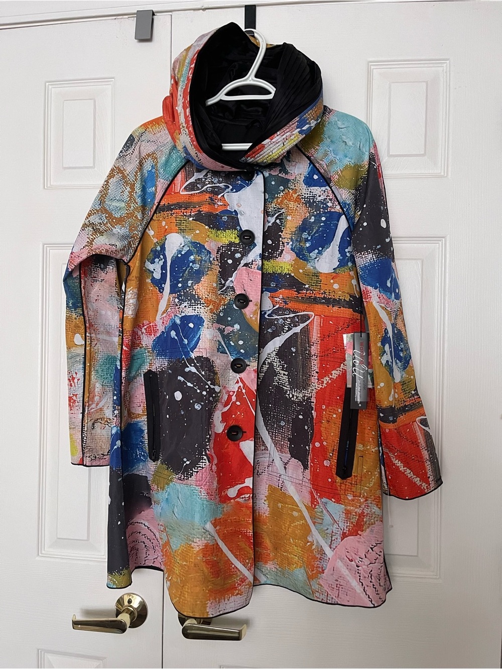 UBU MultiColor Field Reversible Pleated Raincoat Abstract Print Resist Water XS